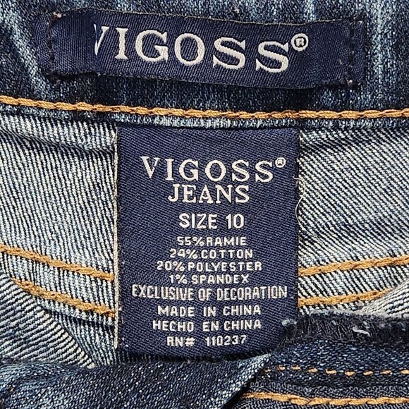 Vigoss Jean Shorts Youth Girls 10 Embroidered Pockets Rolled Cuff Dark Wash - Picture 3 of 8